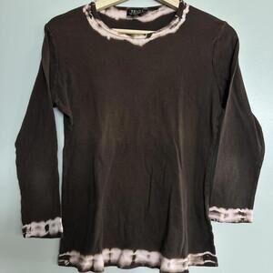 Y2k brown and white tie-dye long sleeve top